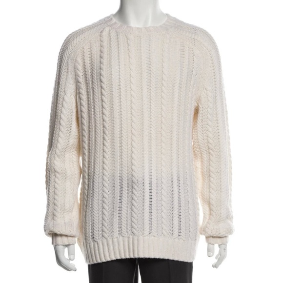 VINCE Wool Cashmere Chunky Cable Knit Sweater Cream Large L Unisex - Picture 1 of 14